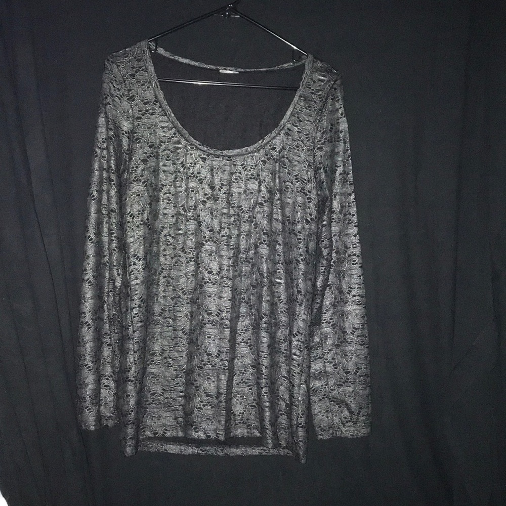 Metallic gray long sleeve top